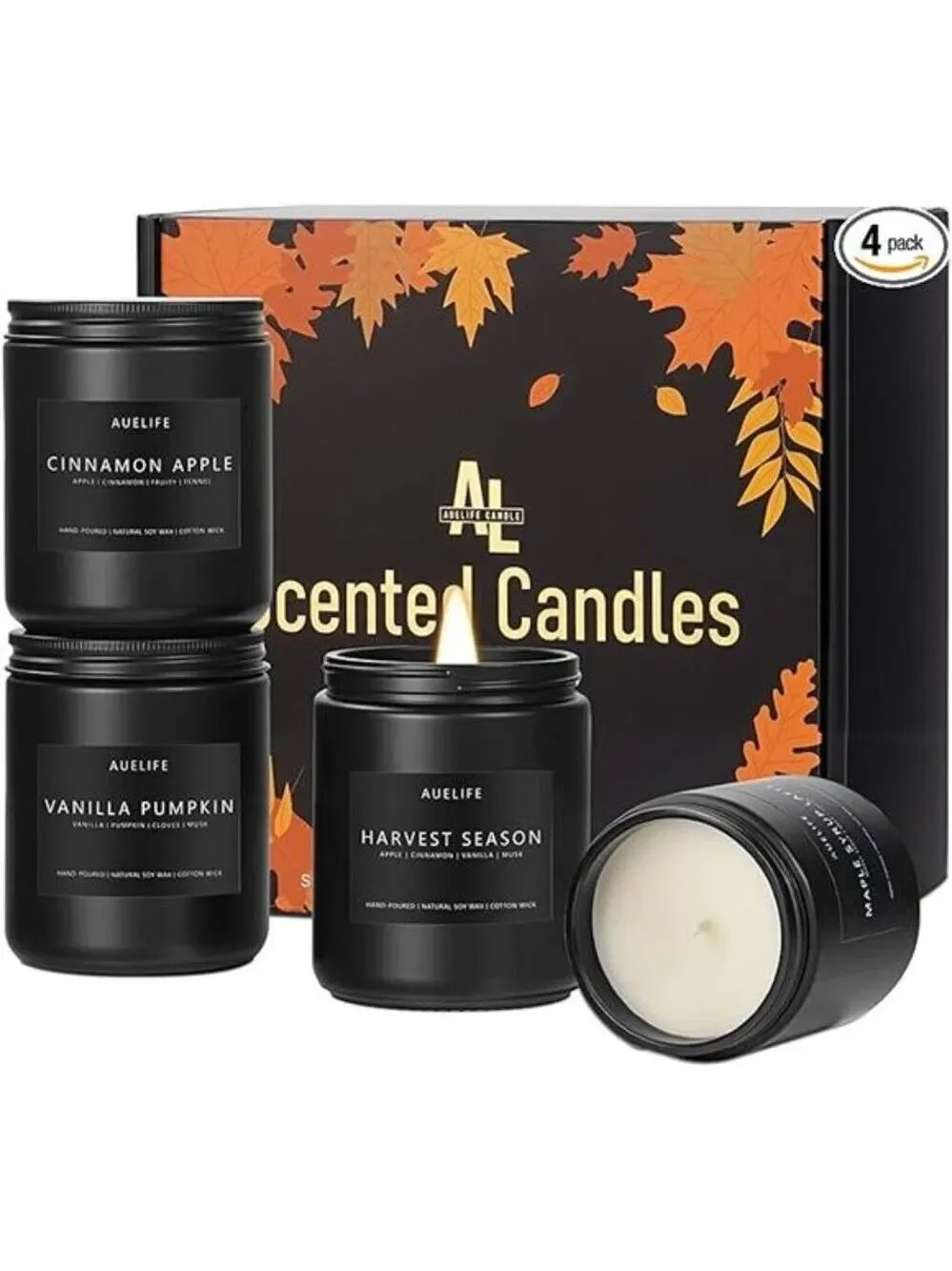 Fall Candles 4 Pack Soy Scented Candles Vanilla Pumpkin Cinnamon Apple Gift Set